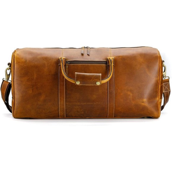 Leather Duffel Bag & Toiletry Bag Combo Travel Bag Sports Overnight Weekender - Picture 6 of 7